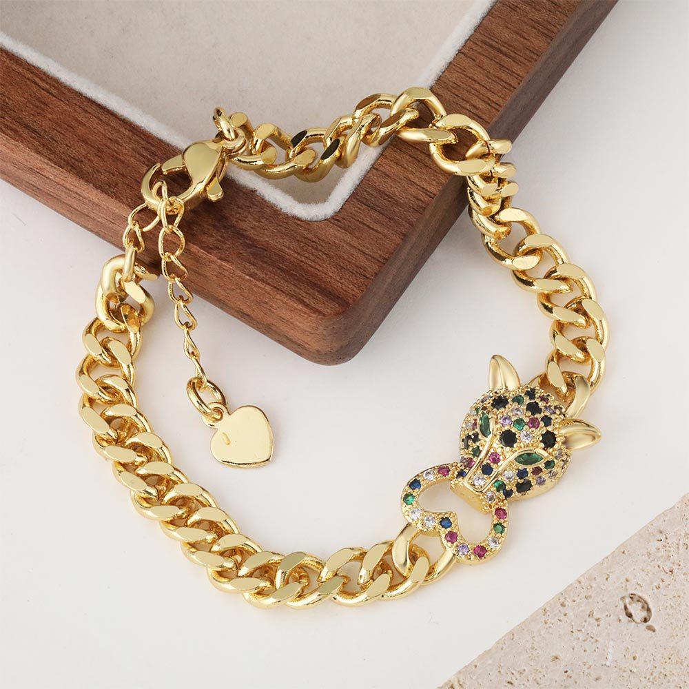 European and American New Leopard Head Love Pendant Bracelet Hip Hop Bracelet One  Size(18CM~21CM)