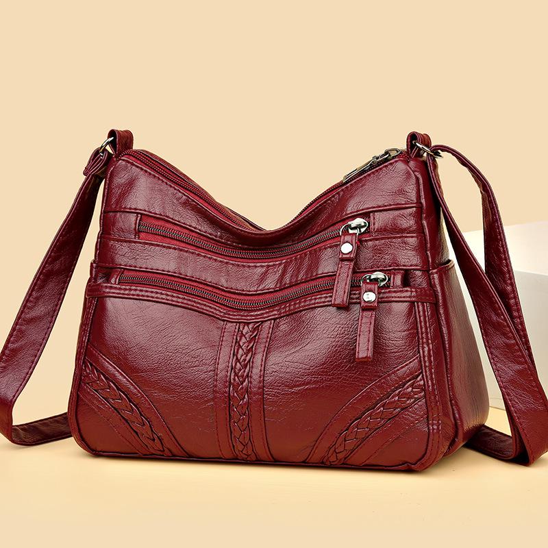 Korean Style Multi-Layer Soft Leather Crossbody Bag for Women - 2025 Large Capacity, Versatile Single Shoulder Bag for Moms