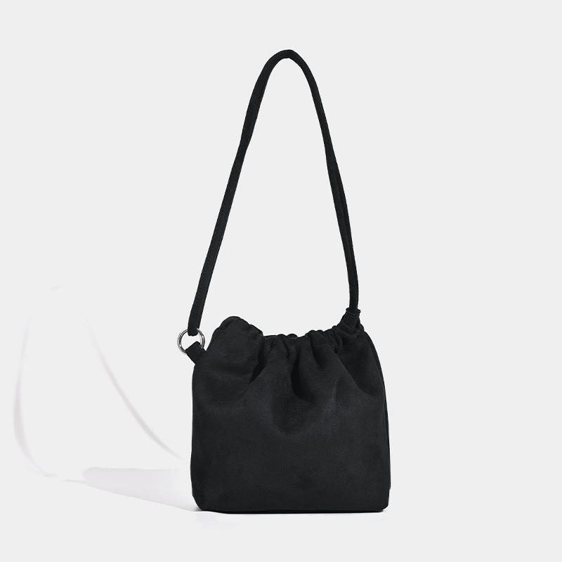 Vintage Red Suede Bucket Bag Women's Niche Keychain Drawstring Mouth Crossbody Bag