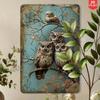 Vintage Owl Metal Poster Wall Art Blue Brown Rustic Home Decor Office Sign