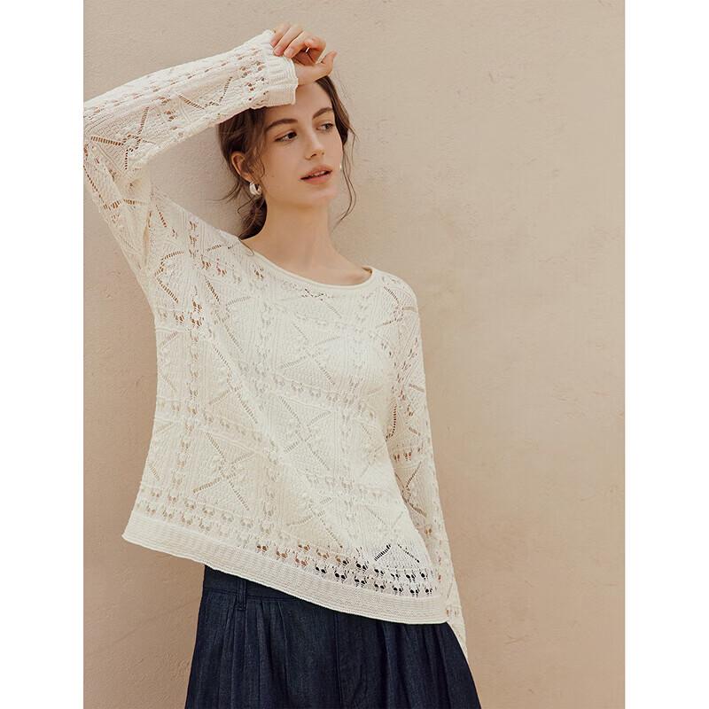 INMAN Women's Hollow Crochet Loose Knit Top