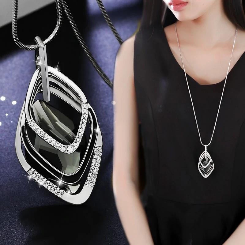 Snowflake Zircon Long Chain for Women Fashion Silver Color Crystal Maxi Necklaces & Pendants Statement Collier Jewelry