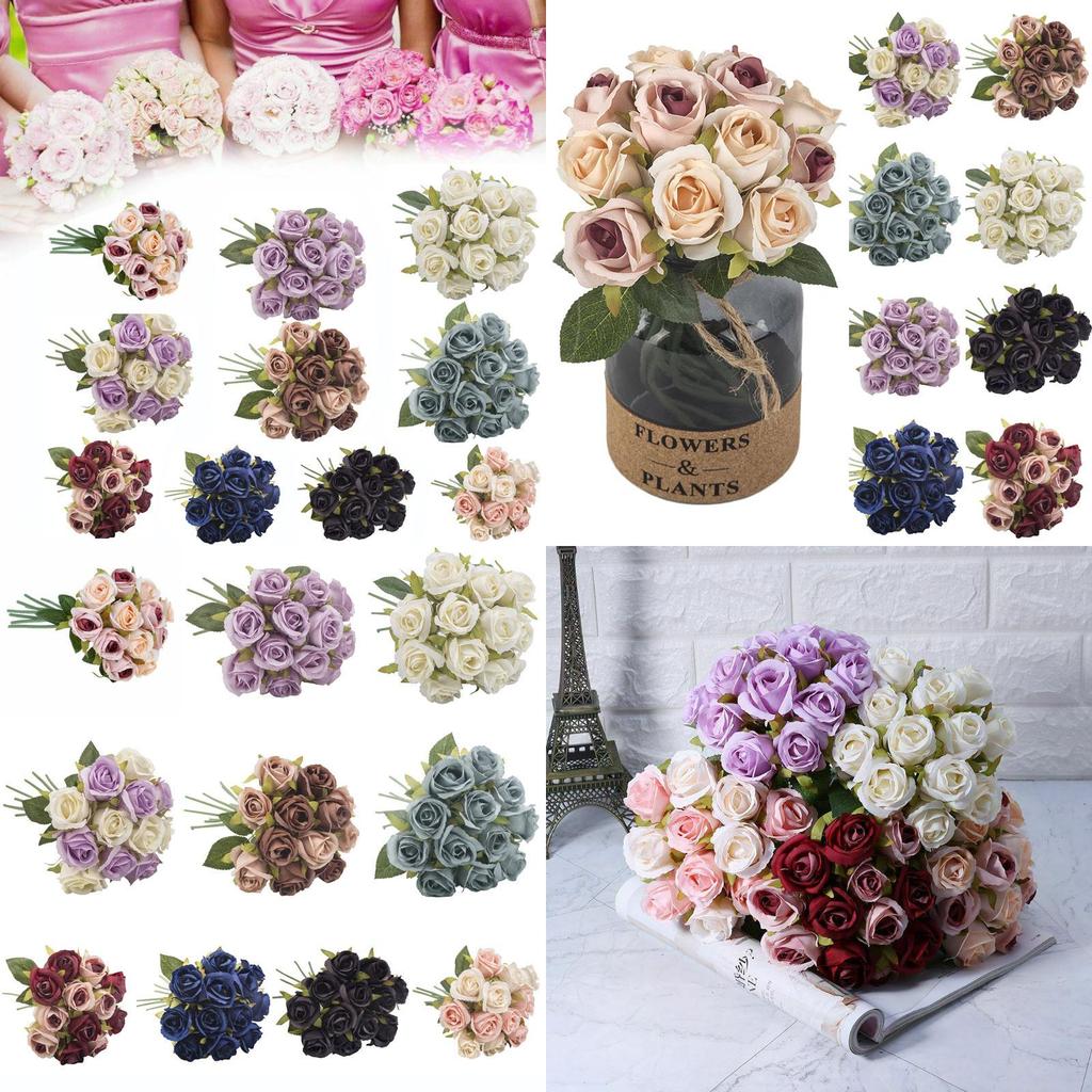 Vibrant 12-head Artificial Rose Bouquet Smooth Silk Flowers For Elegant Wedding Decor