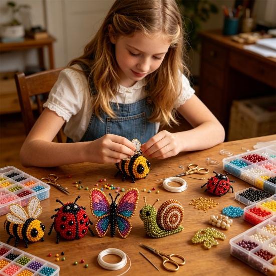1 Set 3D Kralen Dieren DIY Kit, Kralen Dieren Kunst Ambachtelijke Kit met Instructies, Handgemaakte Insect Vogel Vleermuis Boerderijdier Kralen Kit voor Volwassenen Beginners