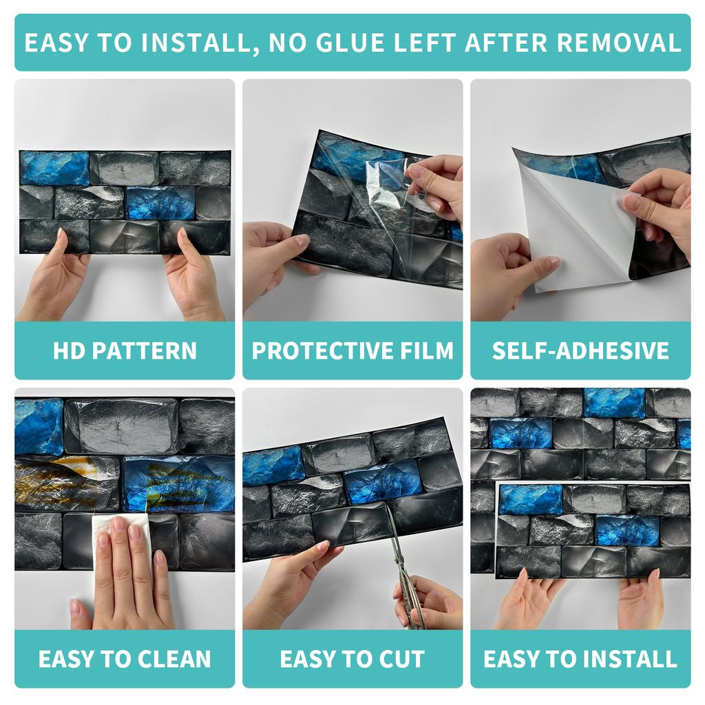 Retro American Crystal Self-Adhesive Wallpaper, Bedroom Self-Dipping Pvc Kitchen Waterproof Wall Sticker Tile Sticker