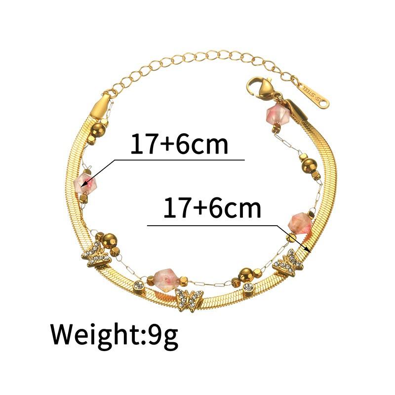 Double Layer Titanium Steel Gold Plated Heart Butterfly CZ Crystal Bracelet Women Fashion Chain Jewelry