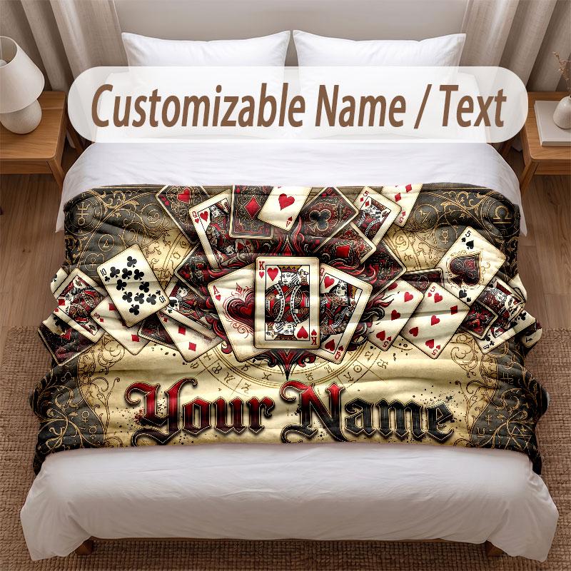 Cards Casino Theme Soft Blanket Personalized Custom Name Text Print Warm Blanket Home Sofa Bedroom Decor