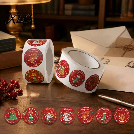 Christmas Gift Tag Stickers Roll Stickers, 8 Festive Patterns Print, Round Holiday Envelope Packaging Seals Seals, Decorative Coated Paper for
