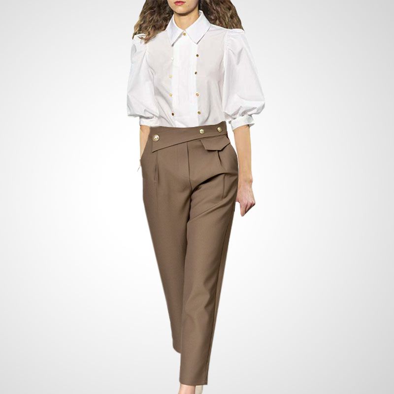 

Professional Commute Xiaozhong New Chinese Suit Pants Fashion Suit White + Cafe L