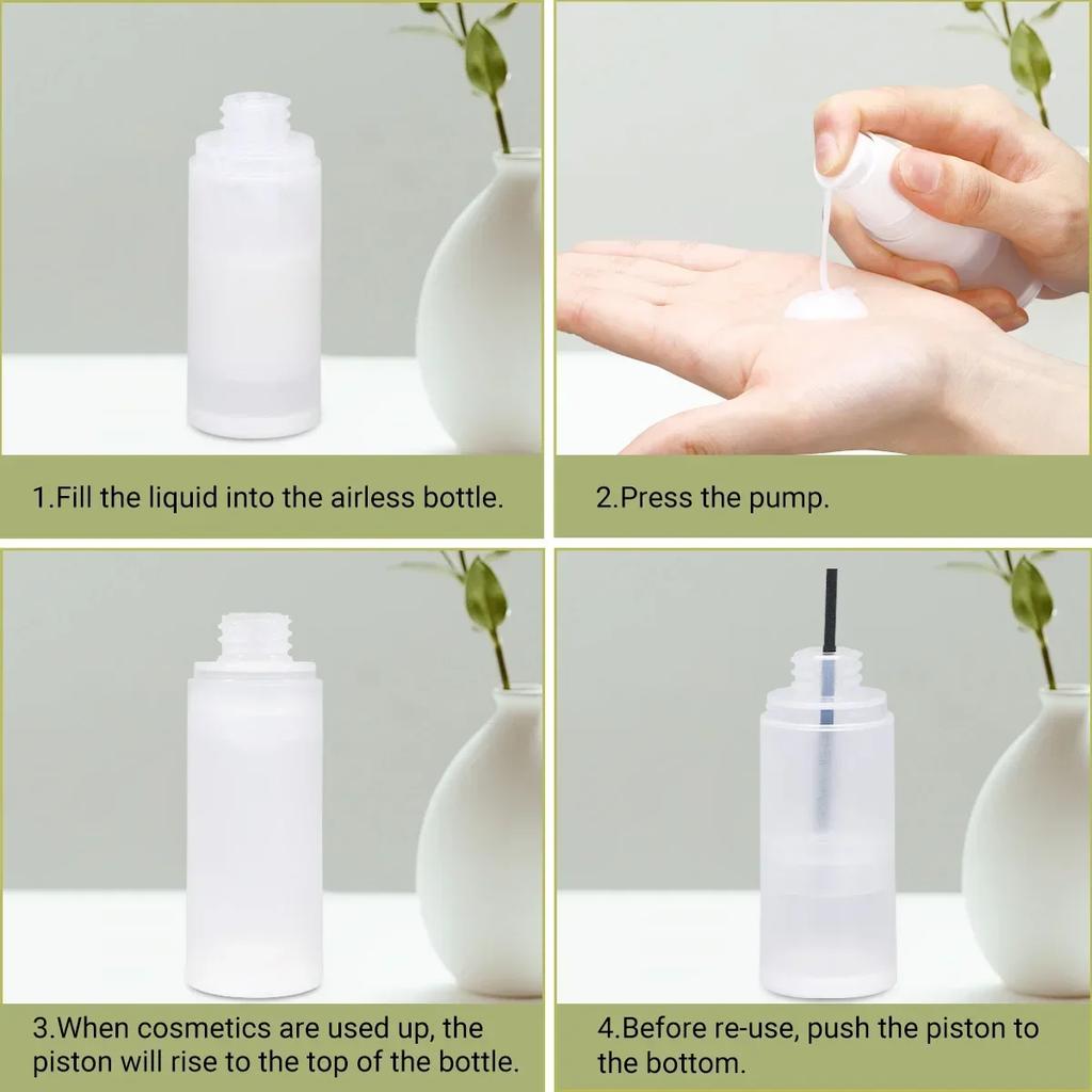15ml 20ml 30ml 50ml 80ml 100ml Airless Vacuum Bottle with Scrub Surface, Spray and Dispenser, White Cap Lotion Container