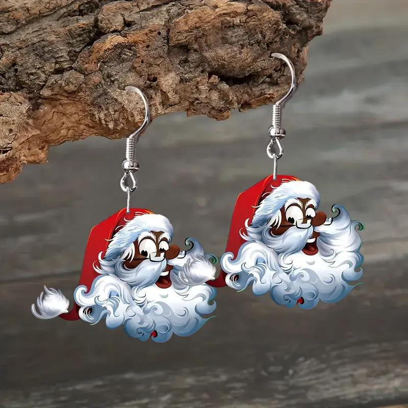 Cross-border New Cartoon Santa Claus Earrings Flat Acrylic Personality Funny Santa Hat Claus Earrings