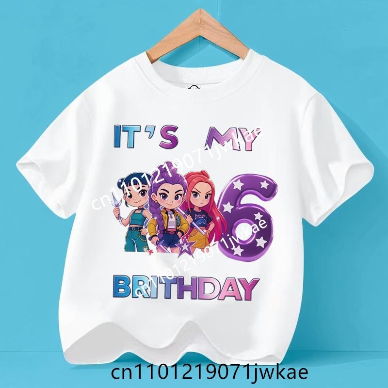 Kpop Demon Hunters Number 3-9 T-shirt Kawaii Rumy Birthday Tops Party Wear Girls Tee Summer Short Sleeve Kid Clothes Boutique