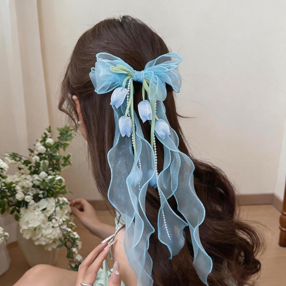 Pendant Tassel Tulip Hair Clips Fairy Style Organza Bowknot Barrette  Bloggers