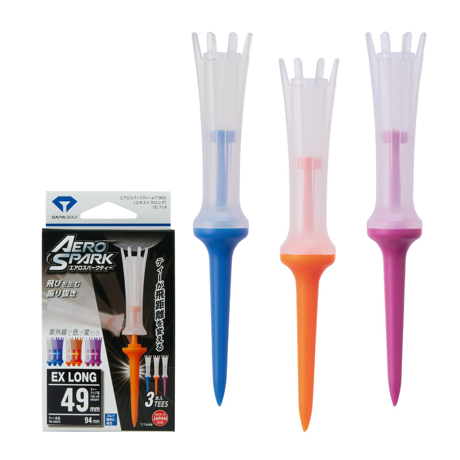 

DAIYA GOLF Golf Tee Aero Spark Tee Color Extra Long Clear TE-719