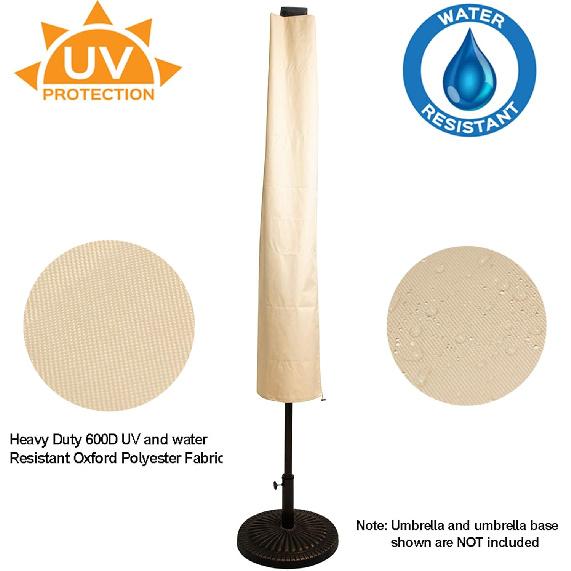 C-Hopetree Patio Umbrella Cover for 7ft to 11ft Solar LED Outdoor Market Umbrellas, Waterproof, with Zipper and Rod, Beige