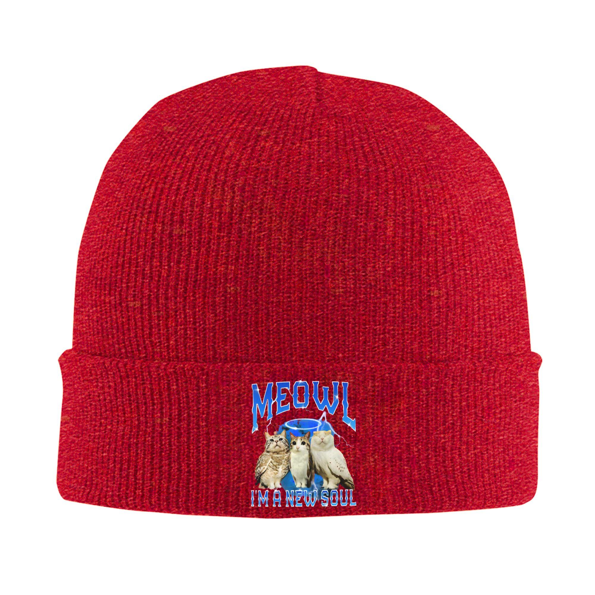 Cat Owl Funny Cursed Internet Brainrot Bootleg Meowl Beanie Hats Bonnet Hats Male Casual Kpop Knitting Hat Autumn  Elastic Caps One Size