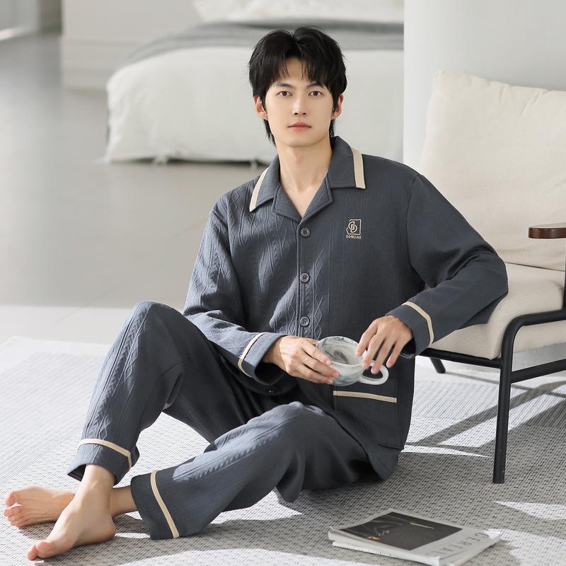 Pajamas Men'S Spring And Autumn Thickened Cotton Long Sleeve Homewear Autumn And Winter Thin Winter Cotton Padded Air Cotton Interlayer