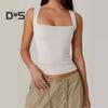 Summer Vest Women Solid Color Square Collar Slim Fit Tank Top Wide Shoulder Straps Breathable Vest Daily Wear