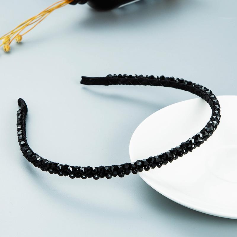 

Женский обруч для волос с нитками и кристаллами, мытье лица, простой головной убор с тонкими краями OneSize чёрный