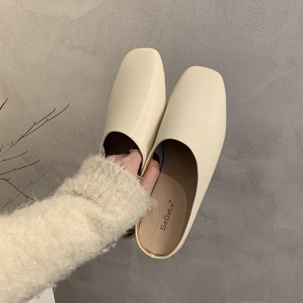 

Lan Cabinet Women s Baotou Half Slippers Women Wear Half Drag Single Shoes in Summer Fairy Wind Soft Flat Bottom One Pedal Muller Shoes 35