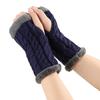 Solid Color Knitting Fingerless Plush Gloves Arm Warmers Thicked Gloves Autumn Winter Mittens For Adult
