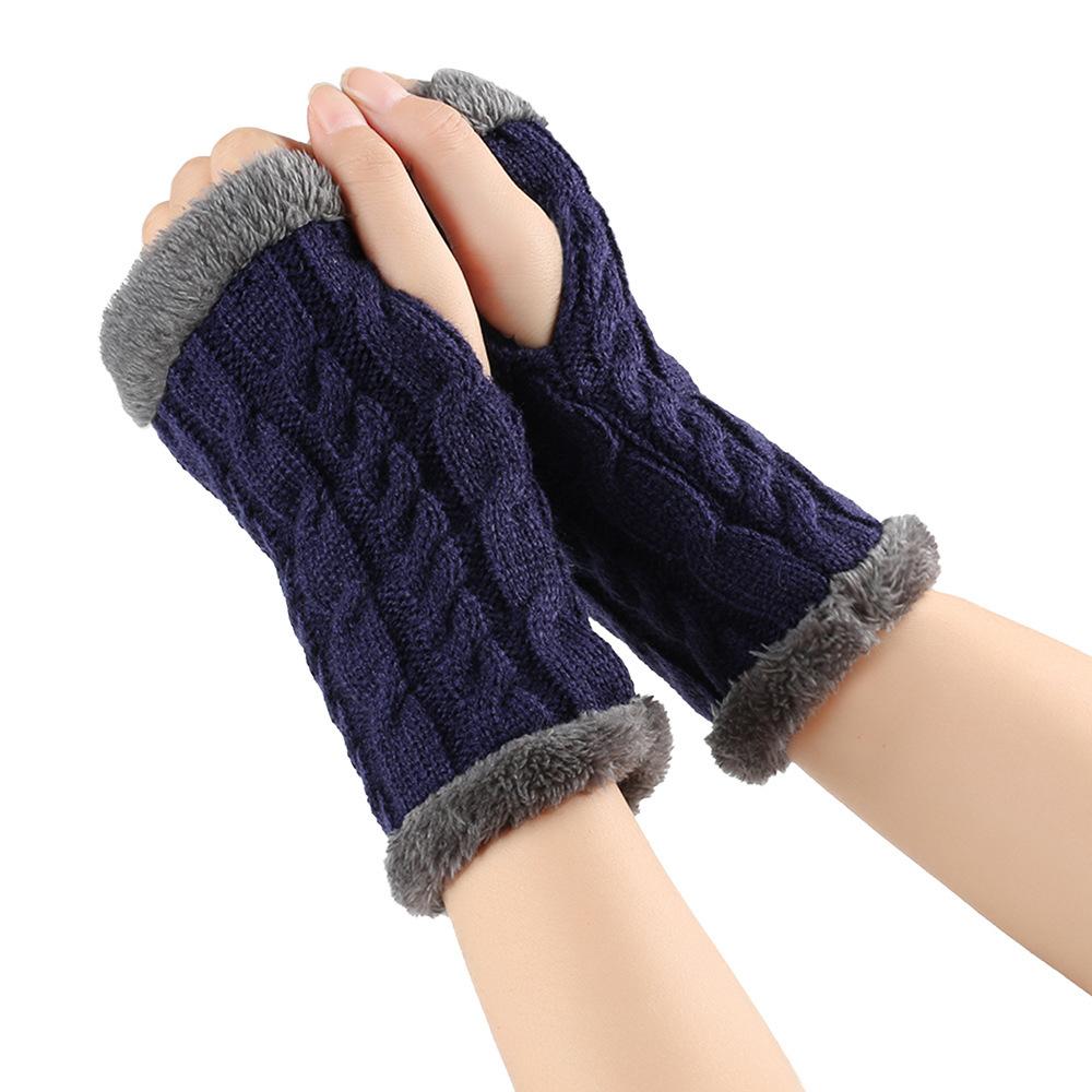Solid Color Knitting Fingerless Plush Gloves Arm Warmers Thicked Gloves Autumn Winter Mittens For Adult