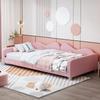 Kinderbett Polsterbett 90*200cm, Schlafsofa Bettgestell Teddy Stoff Multifunktionales Weiches Bett mit Rückenlehne und Armlehnen Jugendbett Gästebett Rosa