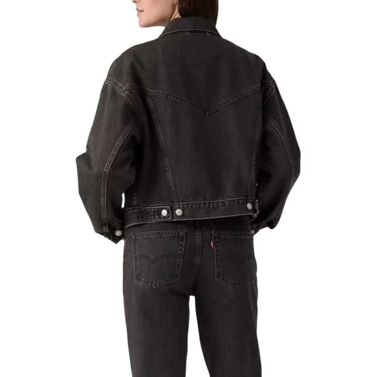 Levis Studded Single Button Long Sleeve Loose Short Denim Jacket Women jackets A9456-0003