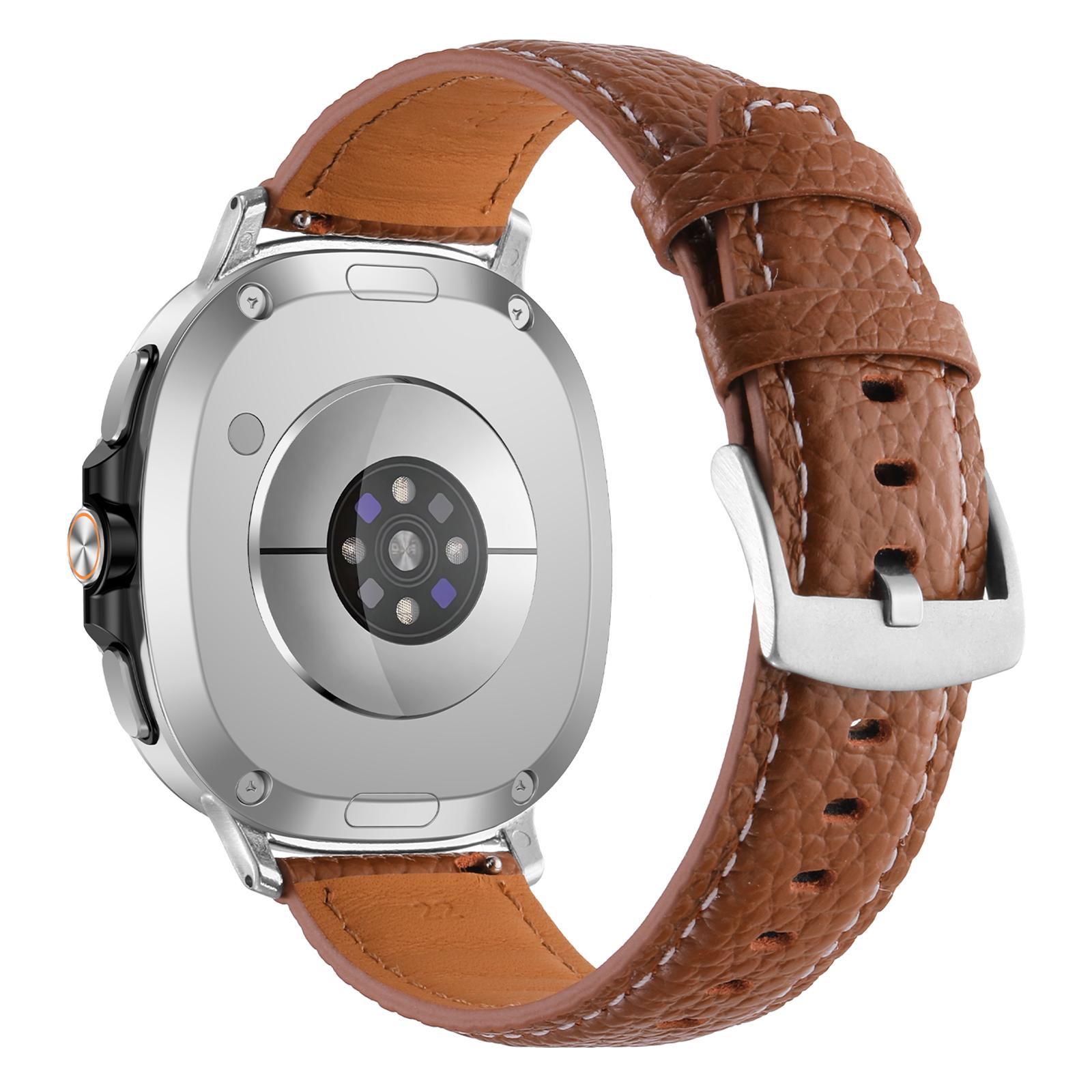 

Genuine Cow Leather Watch Band for Samsung Galaxy Watch8 44mm/40mm/Watch8 Classic 46mm Litchi Texture Adjustable Wrist Strap G