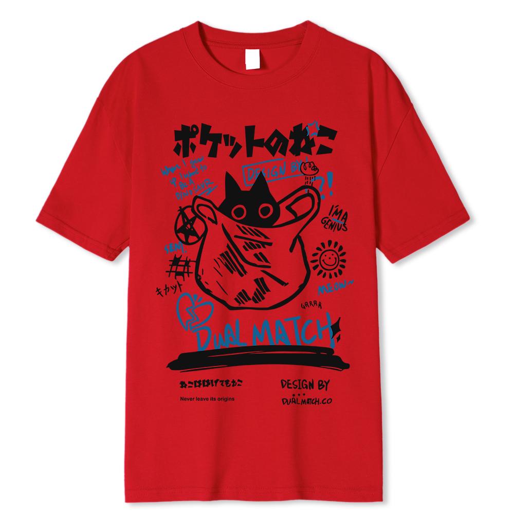 Fashion Hip Hop T-Shirt Unisex Streetwear Japanese Kanji Funny Cat Print Tshirt Unisex Harajuku Cotton Casual Short Sleeve Tshirt Tops