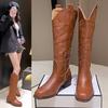 Vintage square head thick heel western cowboy boots women's V-mouth embroidered knight boots 2025 new side zipper boots