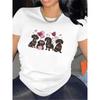 Women'S Black & White Dachshund T-Shirt - Cute Puppy Graphic Tee with Hearts, Lightweight Polyester Shirt for Dog Lovers, Everyday Casual