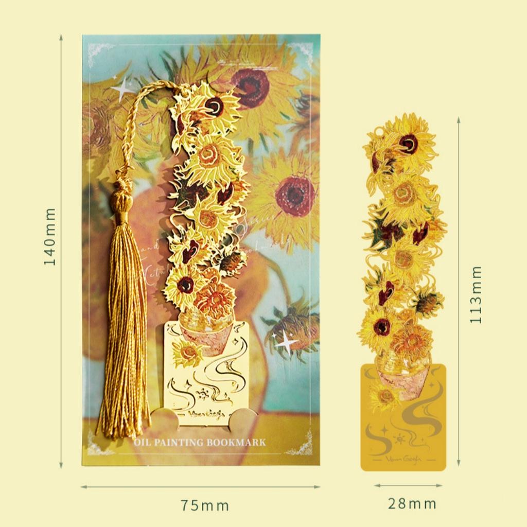 Van Gogh Oil Painting Style Bookmark Vintage Metal Book Page Book Decoration Tassels Bookmarks Student Office Supplies