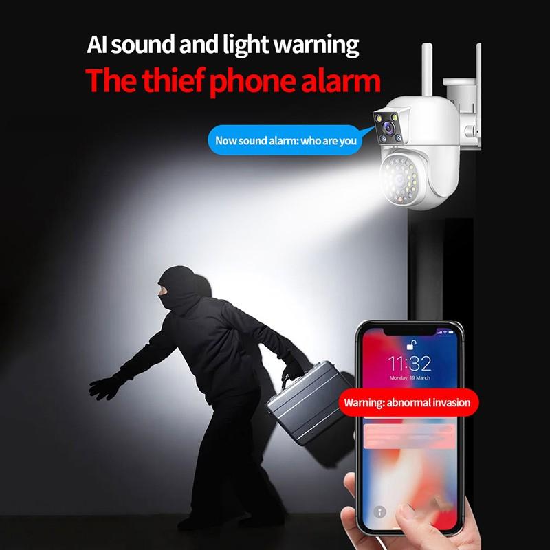 Outdoor Dual Lens 4K Überwachung Home Security CCTV Kamera Drahtlose WIFI IP Kamera Unterstützung Zwei-Wege Audio Eingebautes mikrofon