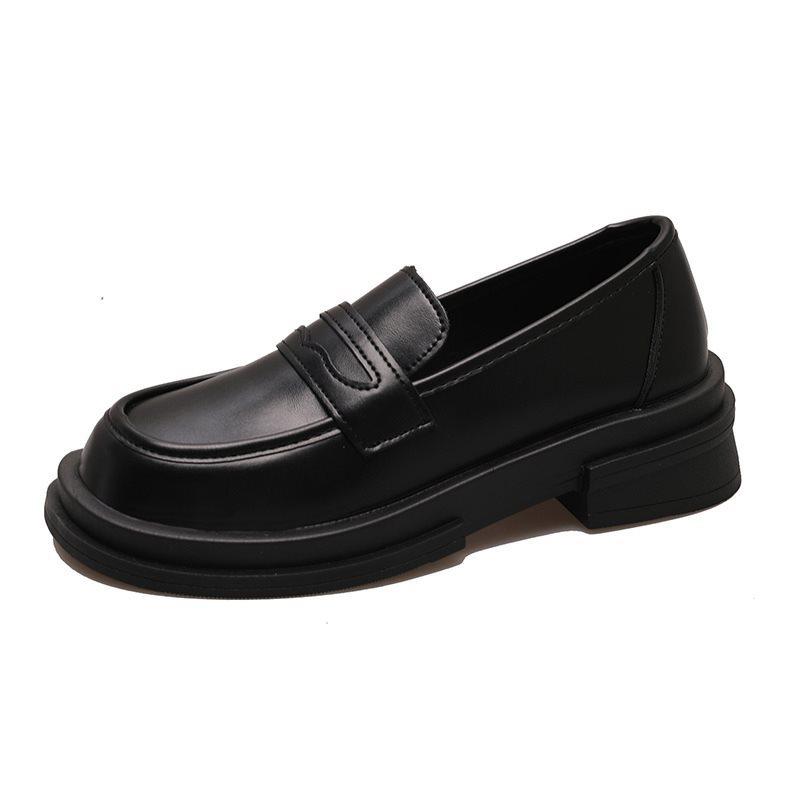 Flat-bottomed Small Leather Shoes Doudou Soft Leather Black Professional Loafers Women's British Style Small Black Summer Work Shoes Spring and Autumn
