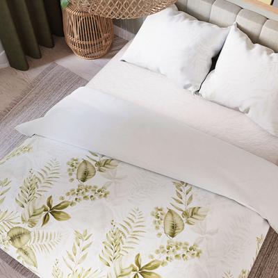 LIGIERO Bedding Set 220x200 Cm - Satin Cotton, White, Plant Pattern