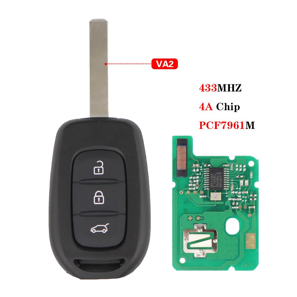 Remote Car Key For Renault Clio 4 Duster Sandero Symbol Kwid Dacia Logan Lodgy Dokker Trafic Master 433MHz 4A Chip No Logo Blade