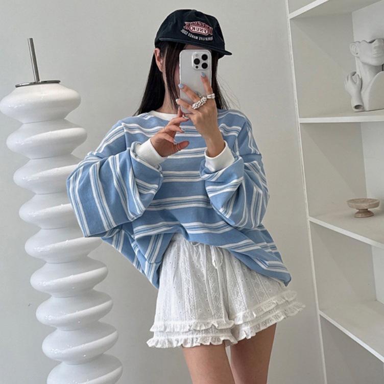 

2026 Korean Retro Striped Long Sleeve Hoodie – Slimming Women s Academy Style One Size