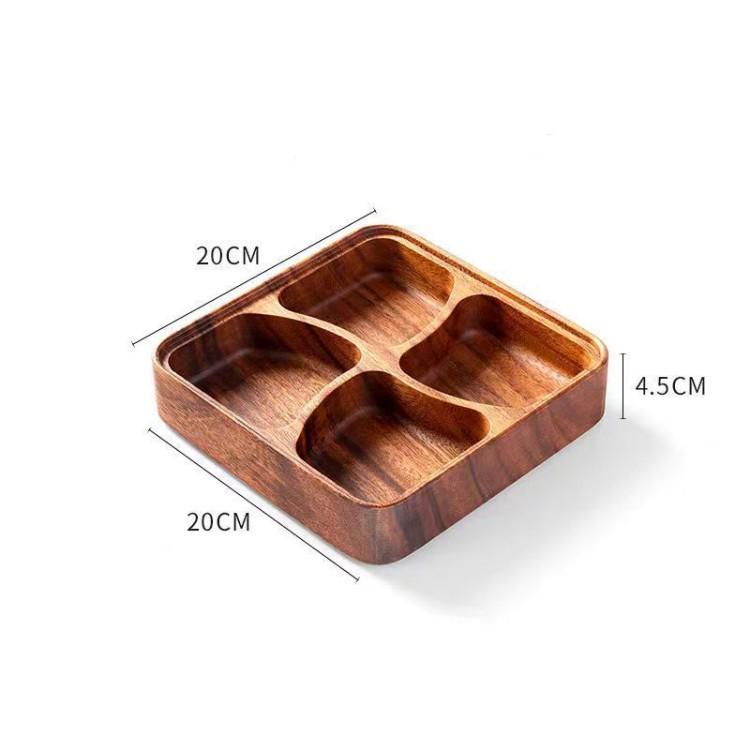 Stackable Walnut Fruit Bowl: Solid Wood Four-Compartment Tray for Dried Fruits and Snacks