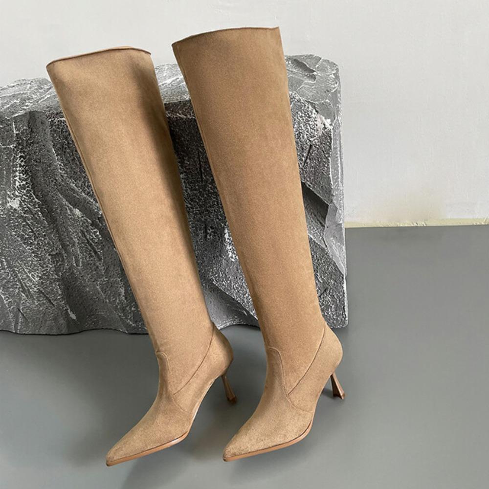 Long Boots for Women Spring and Autumn Large Round Pile Shoes Thin Heels High Shoes High Heels Thick Legs Knee High Boots Woman