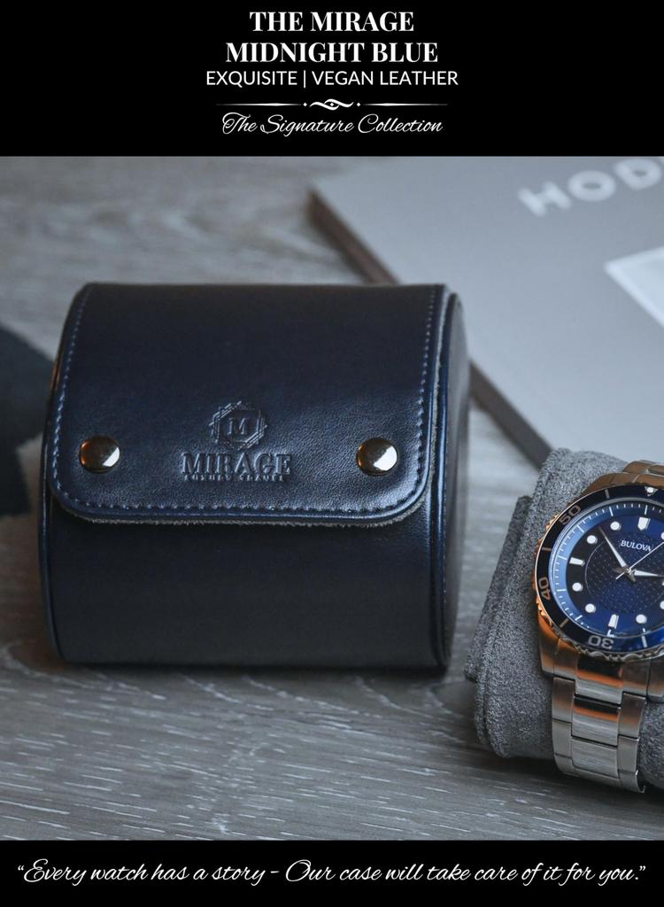 M Mirage Luxury Travel Single Watch Case Watch Travel Case Box Watch Display Case Midnight Blue Swiss Motif Design - - - -
