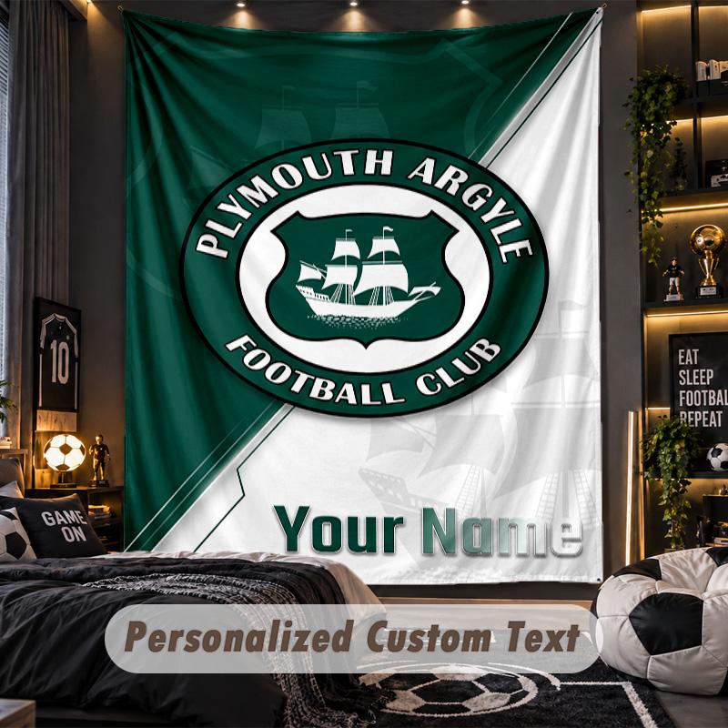 TapestryPlymouth Argyle FC Custom Name Text Personalized Wall Hanging Tapestry Home Wall Decor