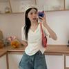 Women's Irregular V-Neck Short-Sleeve Pleated T-Shirt - 2024 Summer Collection