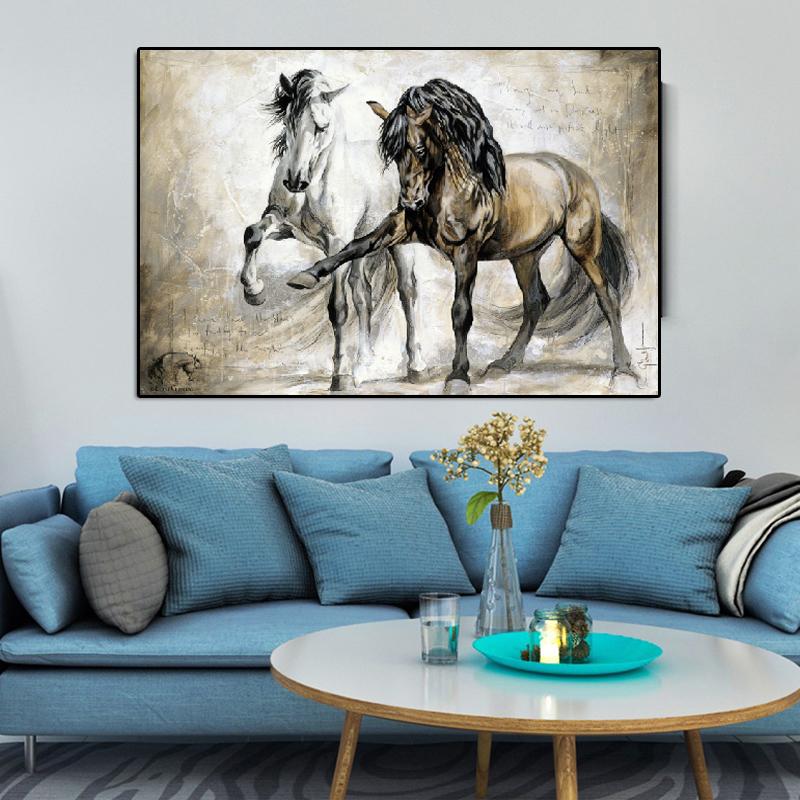 Oil Painting Animal Posters and Prints Horses Canvas Painting Black and White Wall Pictures for Living Room Cuadros Home Decor