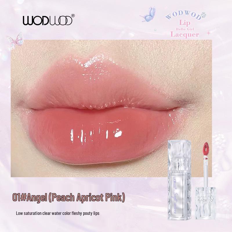 

WODWOD Mirror Color-Locking Lip Glaze: Quick-Dry, Smudge-Proof, Clear Watery Pink Lipstick