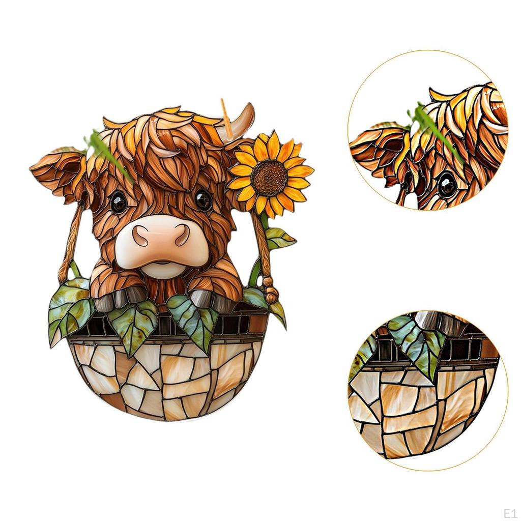 Acrylic Window Hanging Garden Ornament Decorative Pendant Animal Cow Plaque for Fence,
