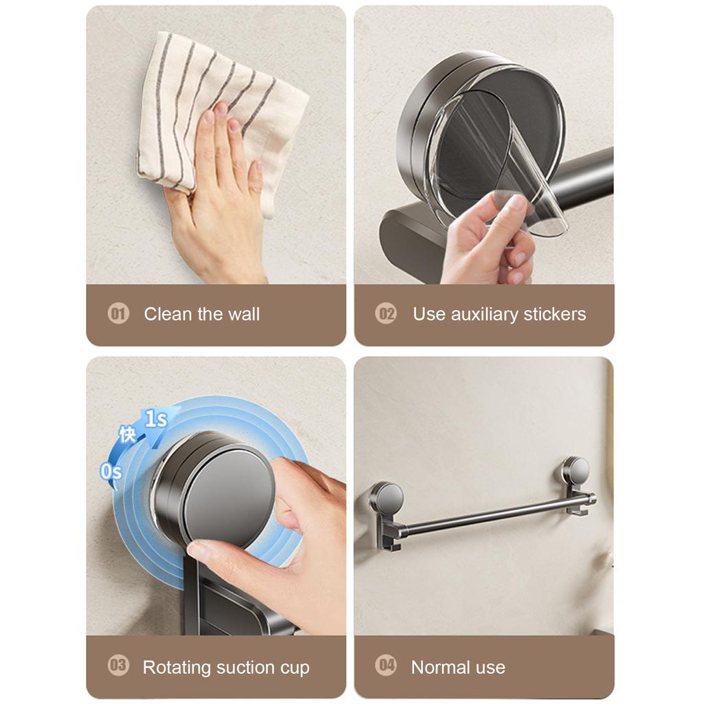 Suction Cup Bathroom Hand Towel Rack Towel Holder Wall Mount No Drill Mount 30/40/50cm Towel Bar Aluminium with Hook