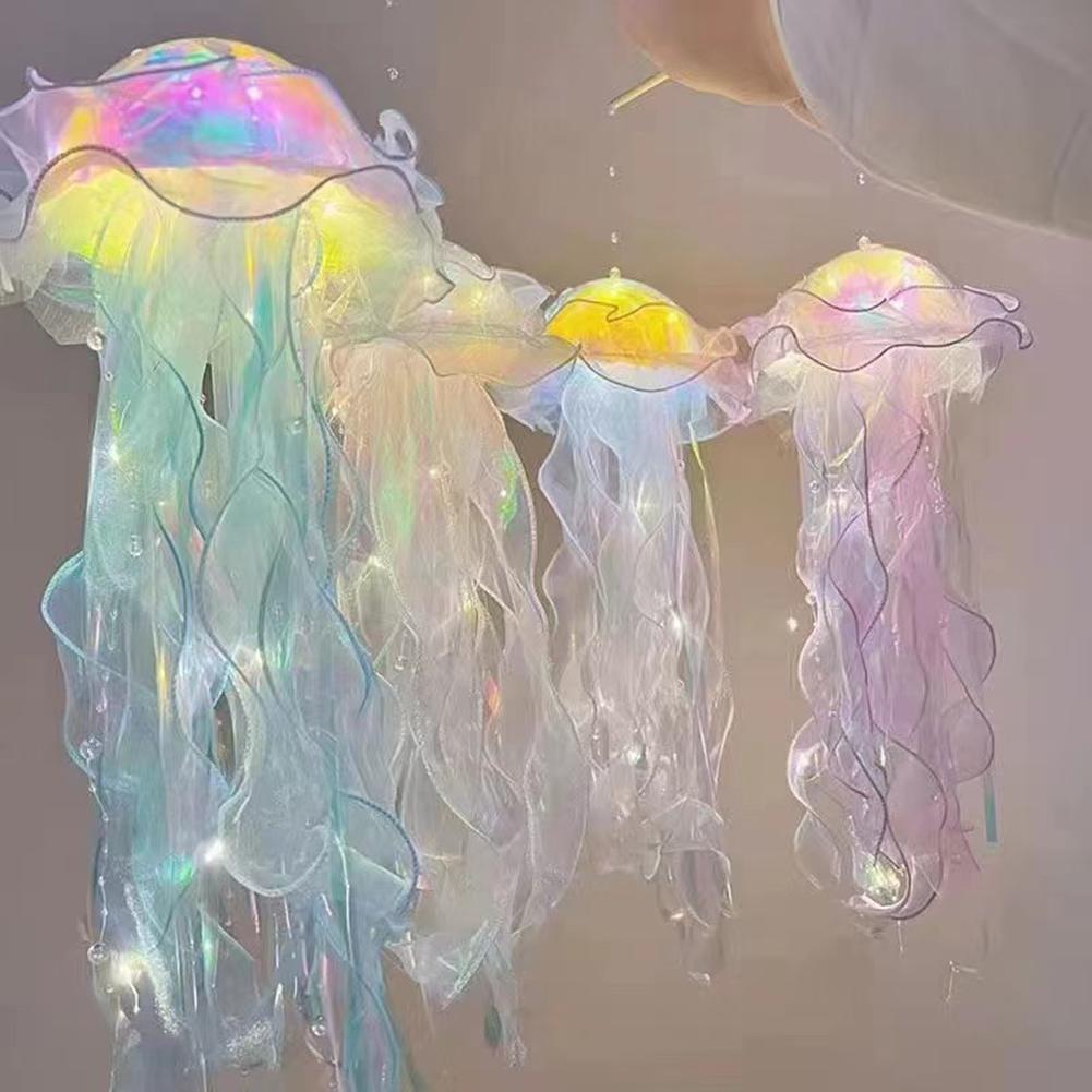Jellyfish Lamp Portable Lantern Kids Children Bedroom Hanging Night Light Under The Sea Colorful Mermaid Ocean Party Home Decor