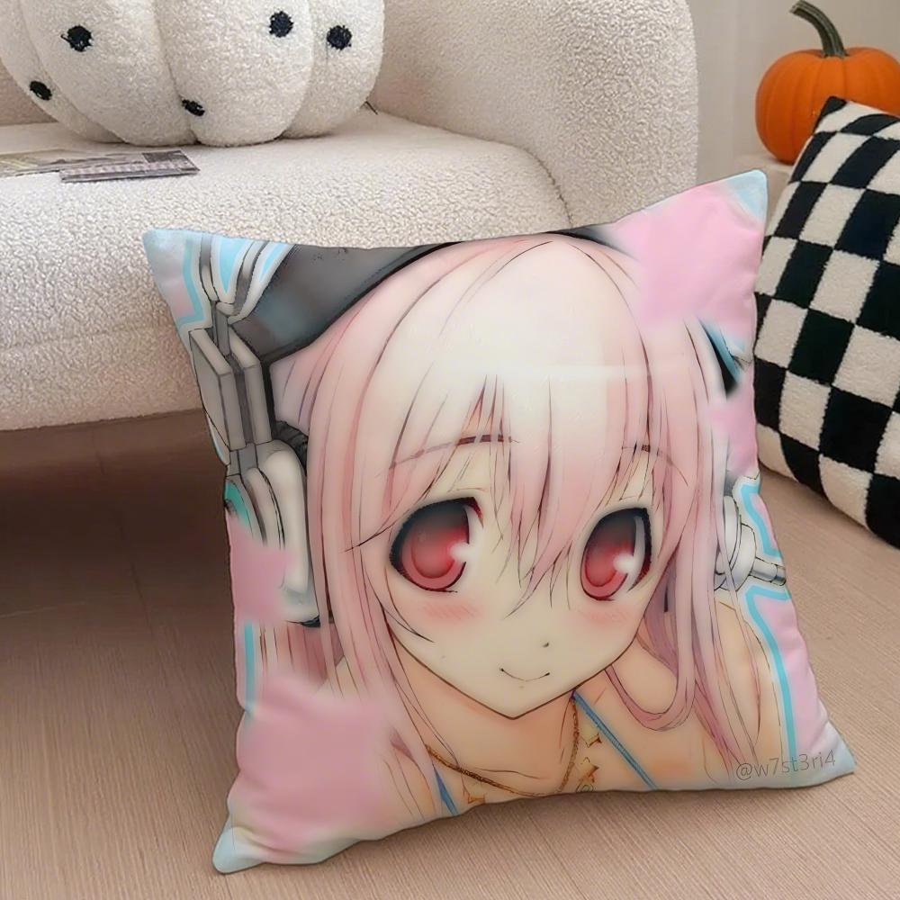 Cute Vibrant Japanese Idol SSuper Sonico Cushion Cover Throw Pillow Cover Hidden Button Durable Polyester Chair Cushion