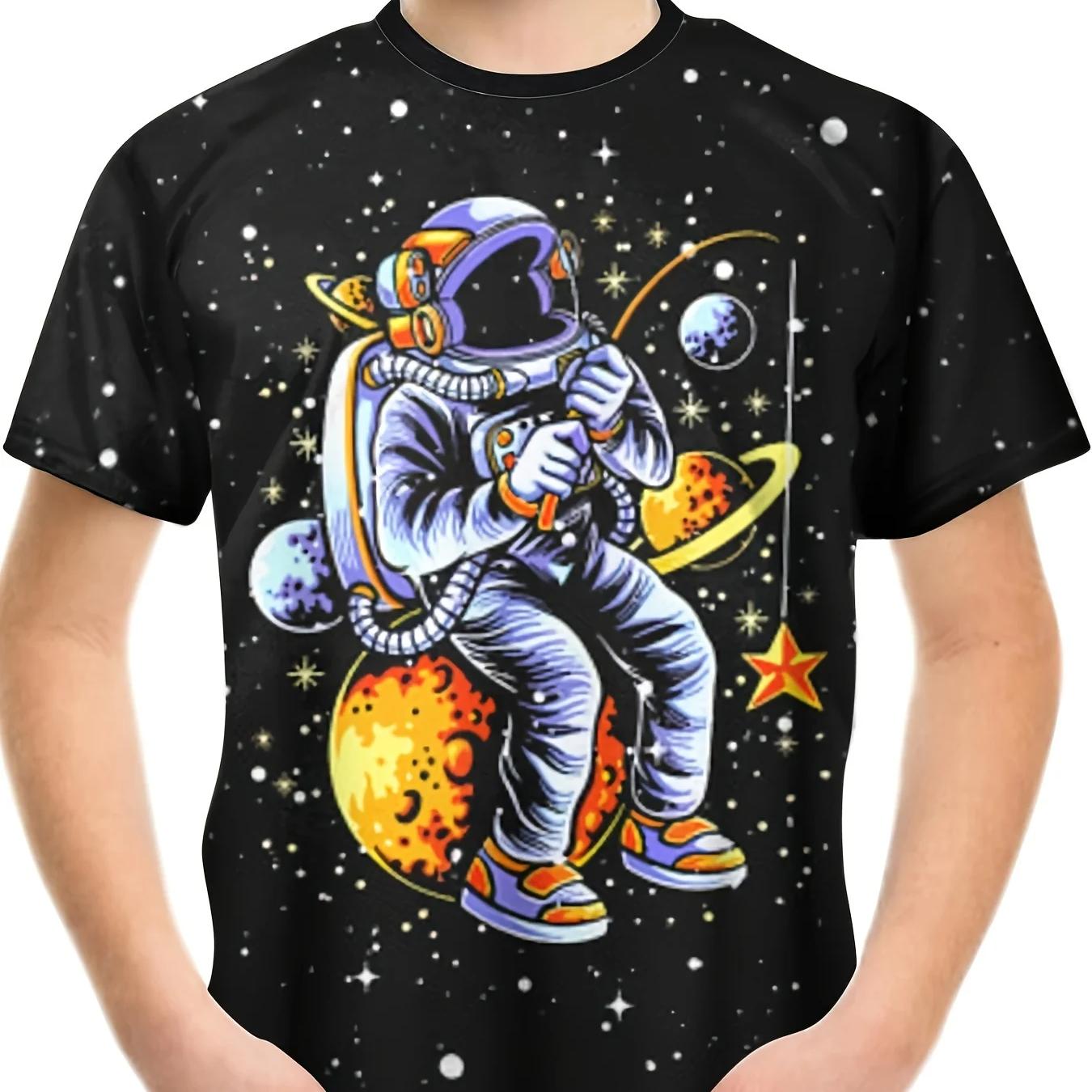 

Футболка для мальчиков с 3D принтом «Астронавт», повседневные легкие и удобные топы с короткими рукавами, футболка для мальчиков, модная летняя детская одежда 120